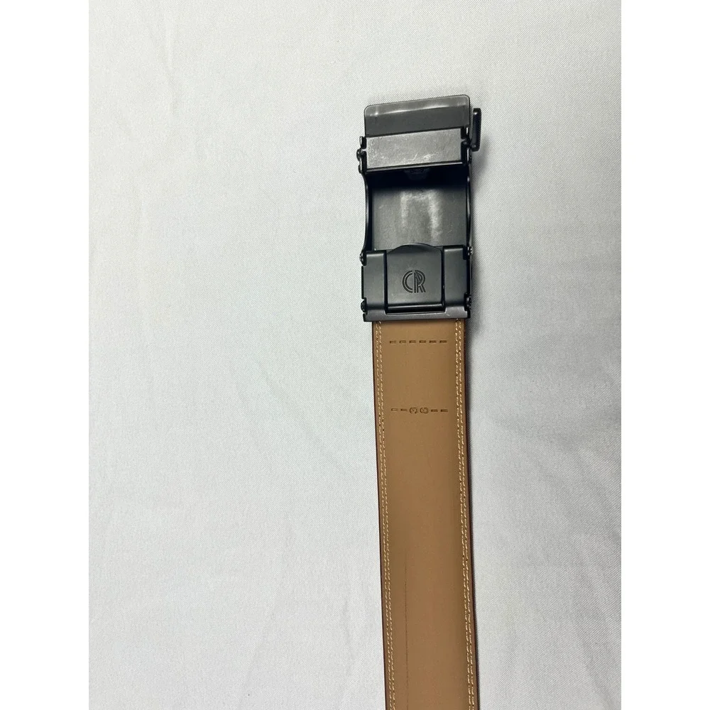 CHAOREN Mens Ratchet Belt Brown Leather Black Slide Buckle Adjustable 44 inch